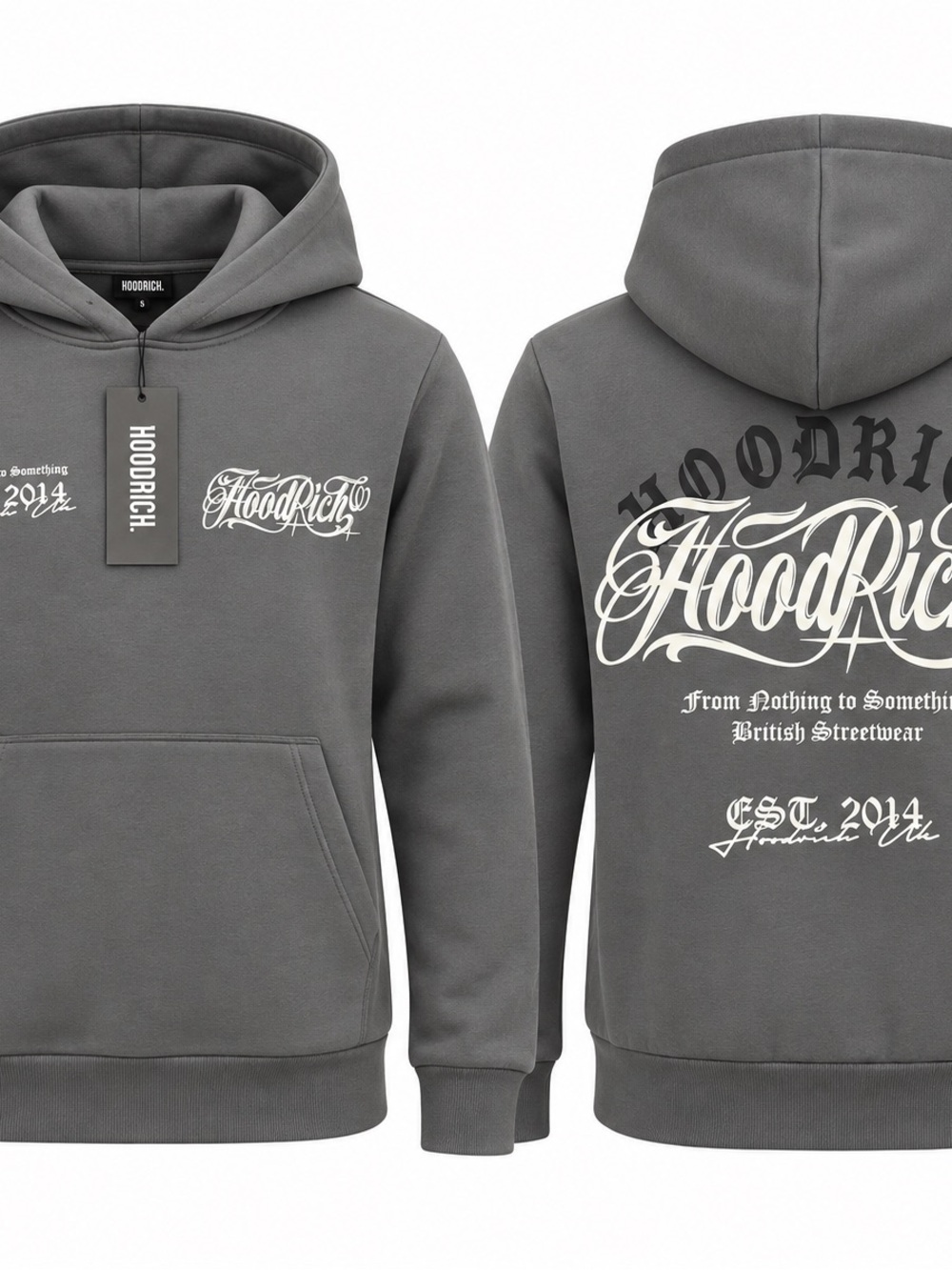 Hoodrich Men's Gray Script Logo Pullover Hoodie